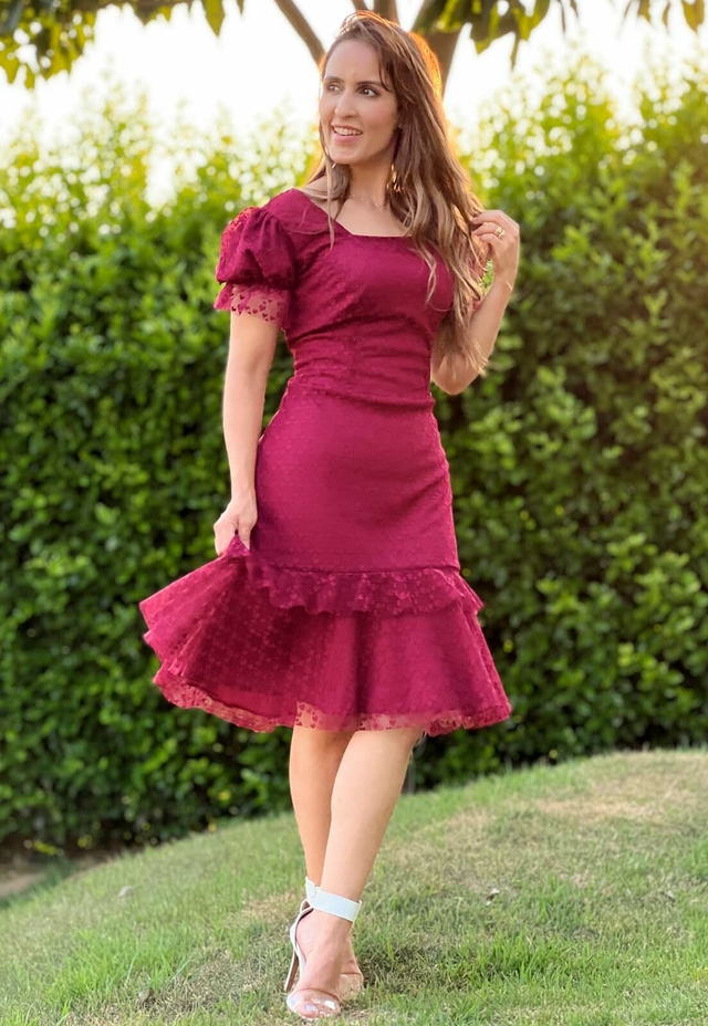 Fashion vestido evangelico cor marsala