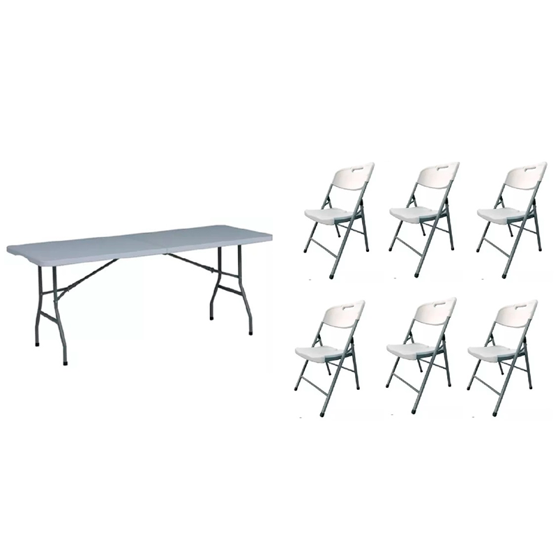 Mesa de exterior + 6 sillas plegables
