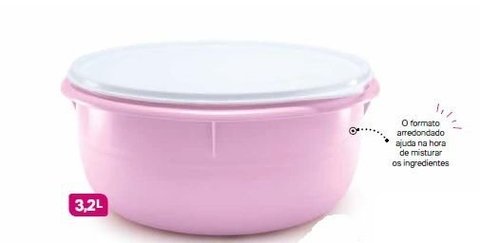 TIGELA BATEDEIRA ROSA TAMPA BRANCA 3,2 LITROS - TUPPERWARE