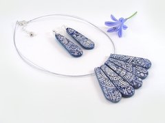Collar Sol Mixteca de 5 piezas en azul cobalto mate con terminaciones en plata - Deka Cerámica