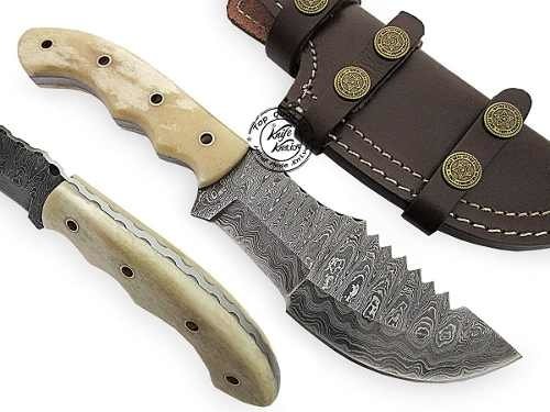 Cuchillo de caza hecho a mano de Damasco con tres filos, cuchillo