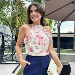 Blusa Floral gola alta