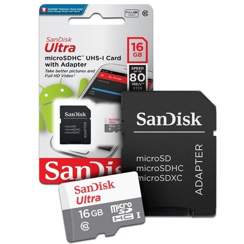 Cartão de Memoria Sandisk 16gb Micro sd CL10 80mb/s
