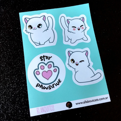 Plancha de Stickers: Gato Blanco