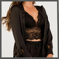 PIJAMA LONGO RENDA E SEDA GLAMOUR PRETO - comprar online