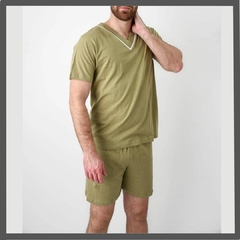 Pijama Masculino Curto Verde Clássico Malha