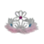 Coronita plateada con gemas y plumas rosas