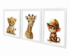 Quadros Infantis Safari Leão, Girafa e Macaco - comprar online