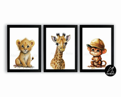 Quadros Infantis Safari Leão, Girafa e Macaco na internet
