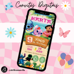 Convite Digital Aniversário Stitch - Ateliê Ana Ávila