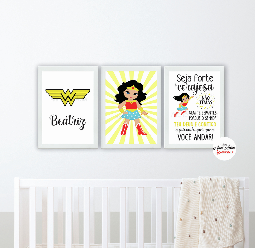 Quadro super heroi e menina bebe