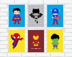 Quadros Infantis Super Heróis Baby fundo colorido - comprar online