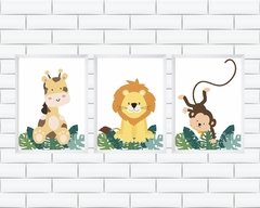 Quadros Safari Girafa, Leão e Macaco - comprar online