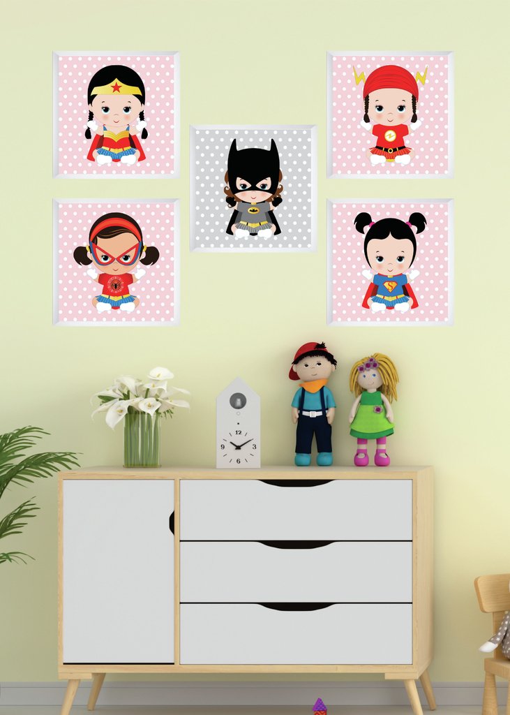 Quadro super heroi e menina bebe