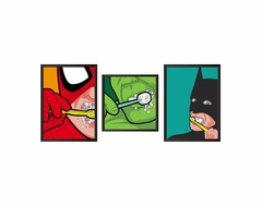 Quadros Super Heróis Escovando os Dentes