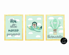 Quadros Infantis Ursinho Voador em tons verdes - comprar online