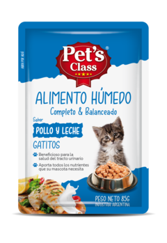 Pouch PET`S CLASS Gatito sabor Pollo y Leche X 85 GRS