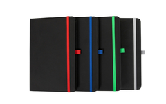 Cuaderno A5 anotador negro Medida: 21.5 x 15cm Con Logo impreso, Cada Uno, Mínimo de Compra x 60 unidades