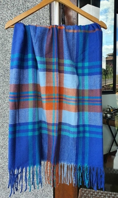EC-0129 -Pashimina de lã tons azuis e laranja - Kelch
