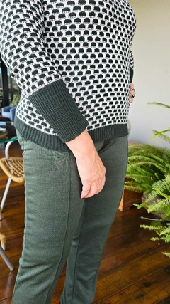 BS-0708 - Blusa tricot linha xadrezinha verde e off-white - Kelch