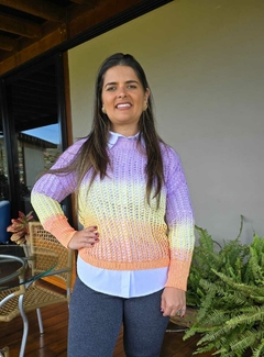 BS-0682- Blusa de tricot todo vazado laranja/amarelo e lilás - comprar online