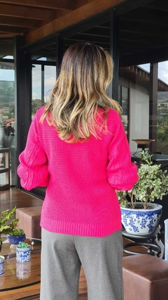 BS-0532D - Blusa tricot trança no centro e mangas pink escuro na internet