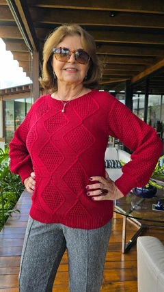BS-0676- Blusa tricot linha, trabalhada losangos, vermelha na internet