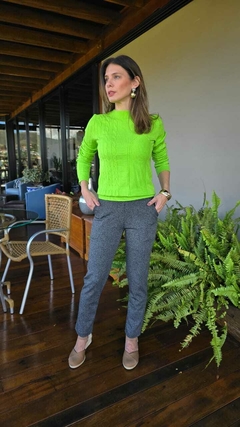 BS-0720IK- Blusa tricot trabalhado verde lima decote careca - Kelch
