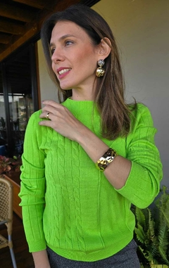 BS-0720IK- Blusa tricot trabalhado verde lima decote careca - comprar online