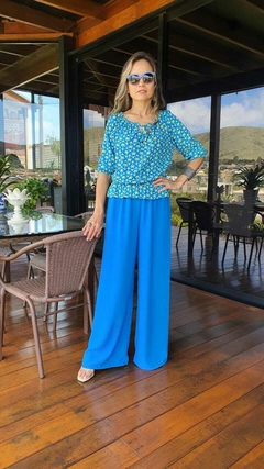 CA-0199 - calça pantalona tecido Duna azul Tiffany
