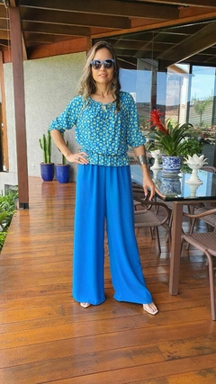 CA-0199 - calça pantalona tecido Duna azul Tiffany - Kelch