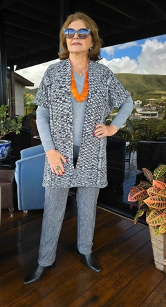 CS-0250- Kimono tricot de lã pr&cinza medio - comprar online