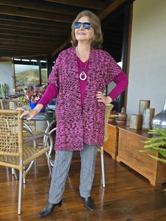 CS-0251- Kimono tricot mesclado fucsia e preto curto - comprar online