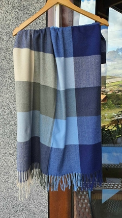 EC-0137- Pashimina de lã quadros azul/ verde/off-white