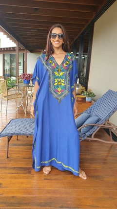 KA-0014 - Kaftan túnica longa azul bic - loja online