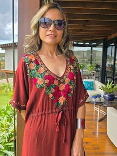 KA-0019 - Kaftan túnica indiana bordada vermelha - comprar online