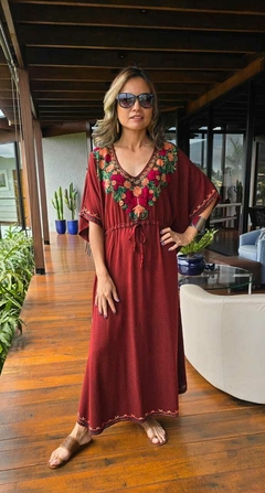 KA-0019 - Kaftan túnica indiana bordada vermelha