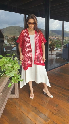 CS-0242F - Kimono em crochê cor vermelho - loja online