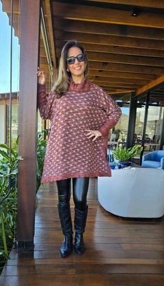 PO-0002A - Poncho tricot treliça terracota e bege