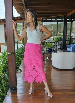 SA-0209 - Saia midi renda rustica pink - comprar online