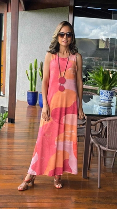 VE-0718A - Vestido regata midi em fluity tie-dye rosa/laranja na internet