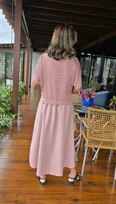 VE-0728- Vestido midi godê viscolinho rosa clarinho - Kelch