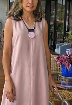 VE-0728- Vestido midi godê viscolinho rosa clarinho - loja online