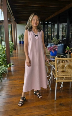 VE-0728- Vestido midi godê viscolinho rosa clarinho