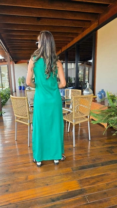 VE-0729- Vestido longo linho verde bandeira - Kelch