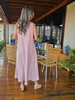 VE-0728- Vestido midi godê viscolinho rosa clarinho - loja online