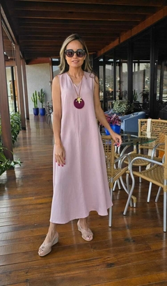 VE-0728- Vestido midi godê viscolinho rosa clarinho - Kelch