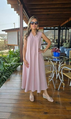 VE-0728- Vestido midi godê viscolinho rosa clarinho