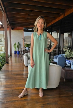 VE-0728A- Vestido midi godê viscolinho verde menta