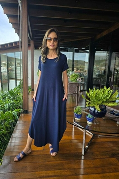 VE-0671- Vestido liso azul marinho - comprar online